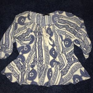 Cream and navy boho top from Honey Punch.